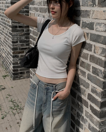 Slew Ribbon Back Silt Strap Short Sleeve T-Shirt